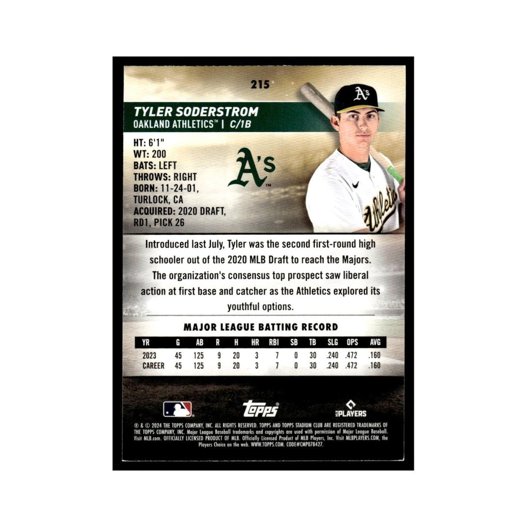 Tyler Soderstrom Rookie 2024 Topps Stadium Club #215 Baseball Card NM