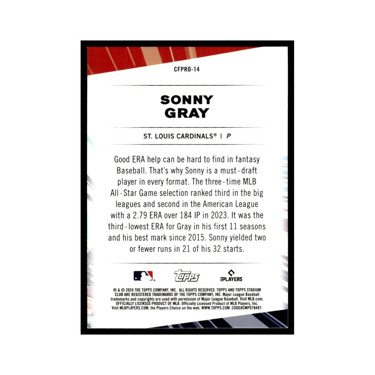 Sonny Gray 2024 Topps Stadium Club #CFPRO-14 Baseball Card NM