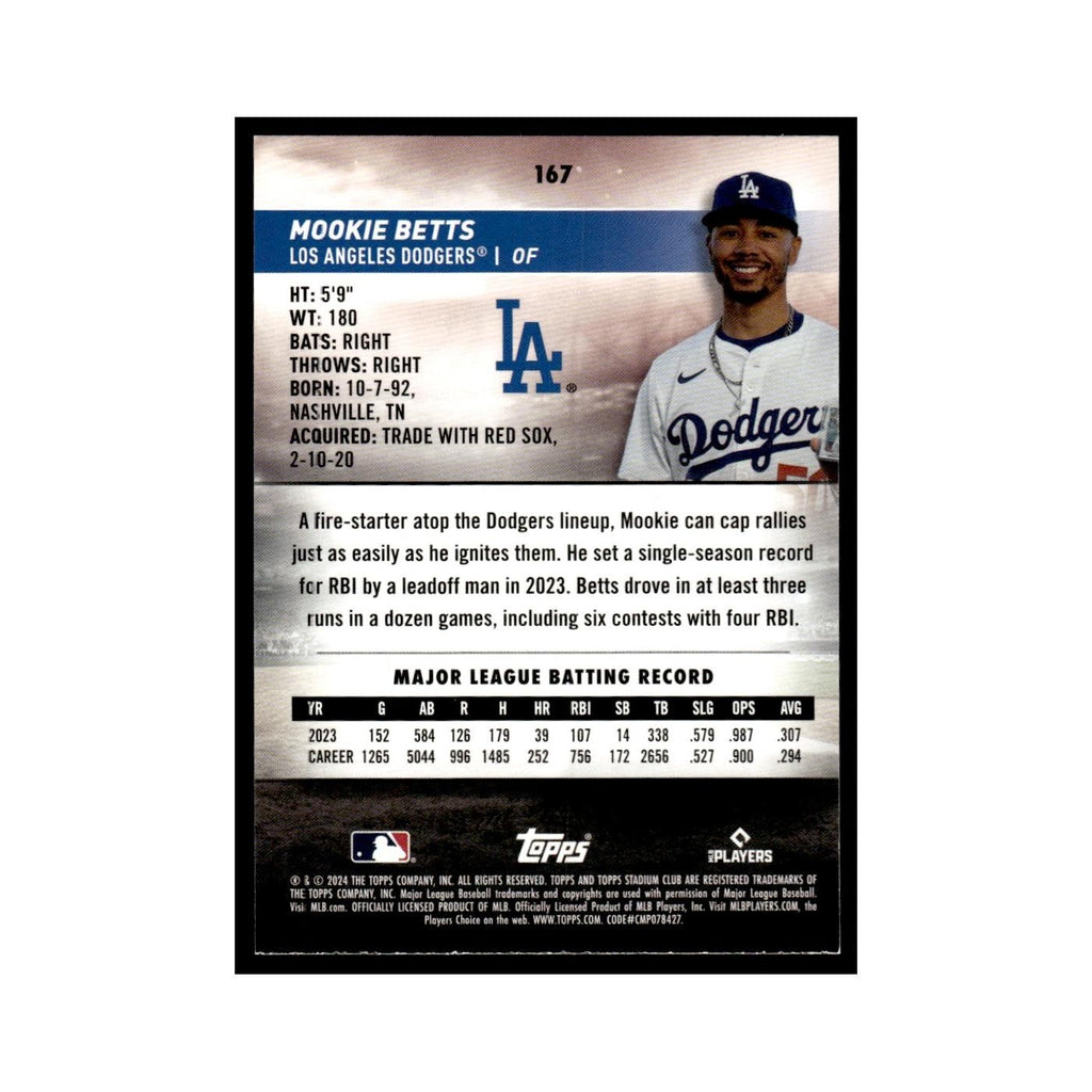 Mookie Betts 2024 Topps Stadium Club Red #167 Baseball Card NM