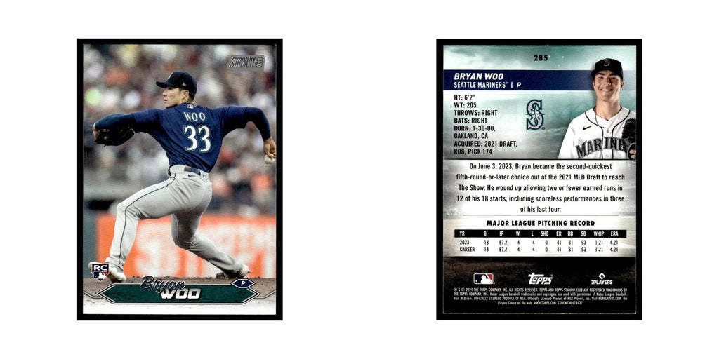Bryan Woo Rookie 2024 Topps Stadium Club #285 Baseball Card NM