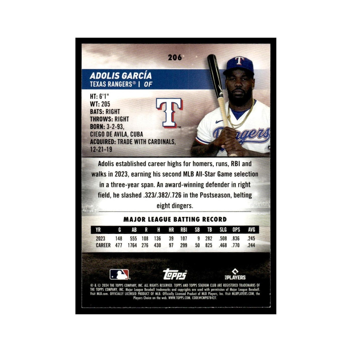Adolis Garcia 2024 Topps Stadium Club Red #206 Baseball Card NM