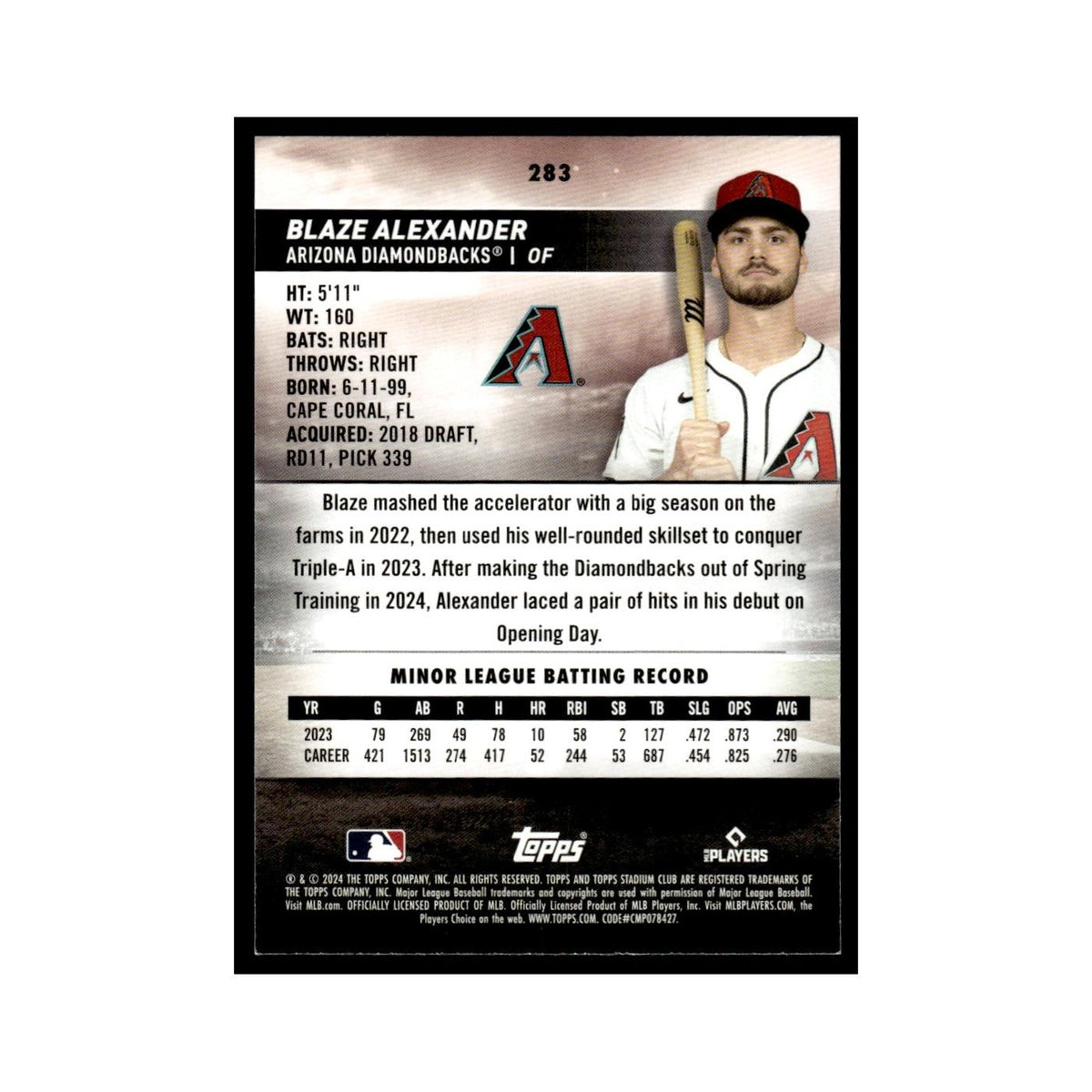Blaze Alexander Rookie 2024 Topps Stadium Club #283 Baseball Card NM