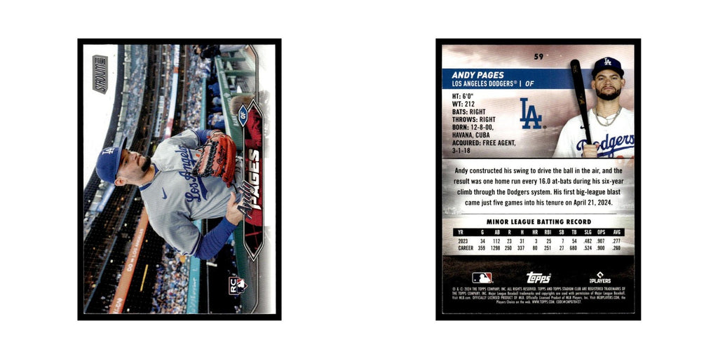 Andy Pages Rookie 2024 Topps Stadium Club #59 Baseball Card NM