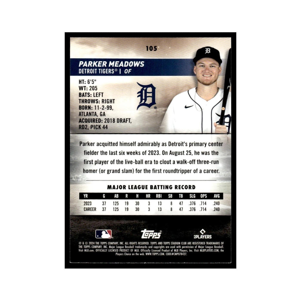 Parker Meadows Rookie 2024 Topps Stadium Club #105 Baseball Card NM