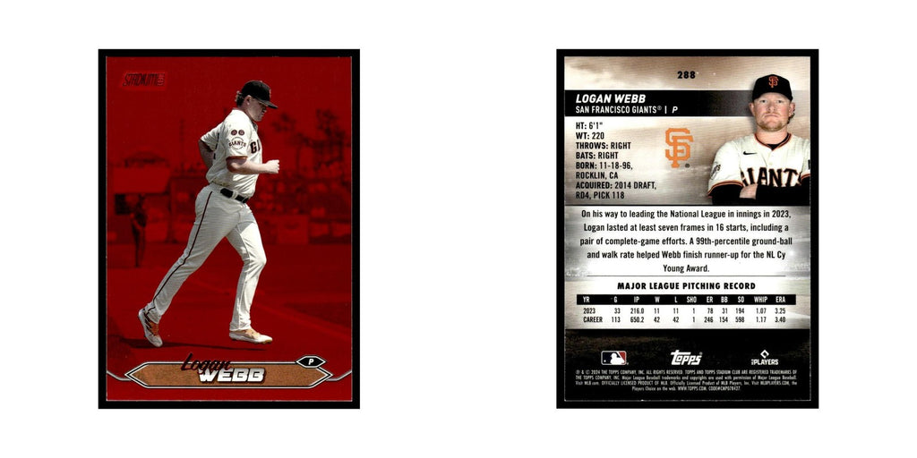 Logan Webb 2024 Topps Stadium Club Red #288 Baseball Card NM
