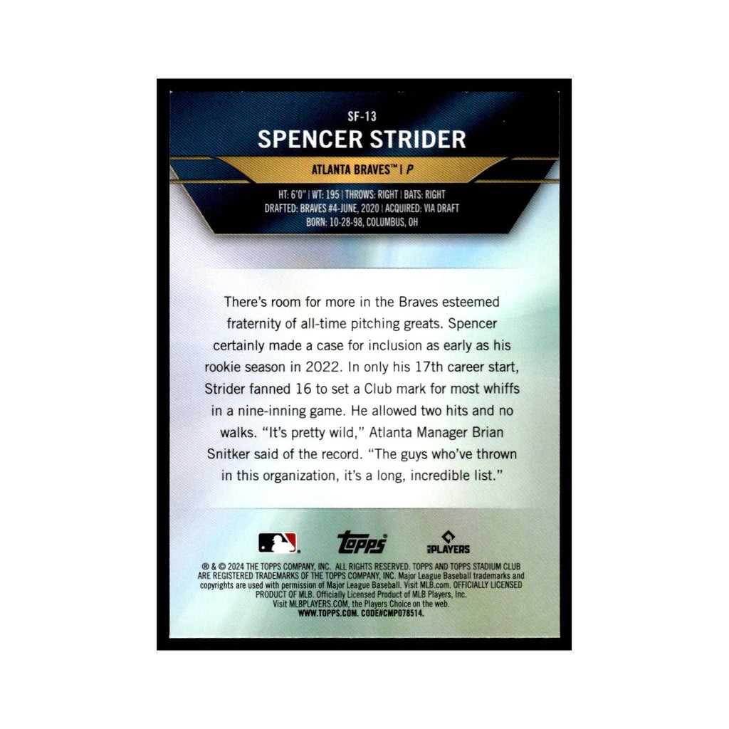 Spencer Strider 2024 Topps Stadium Club #SF-13 Baseball Card NM