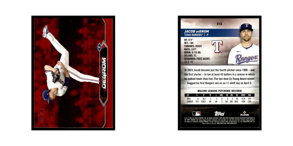 Jacob Degrom 2024 Topps Stadium Club Red #213 Baseball Card NM