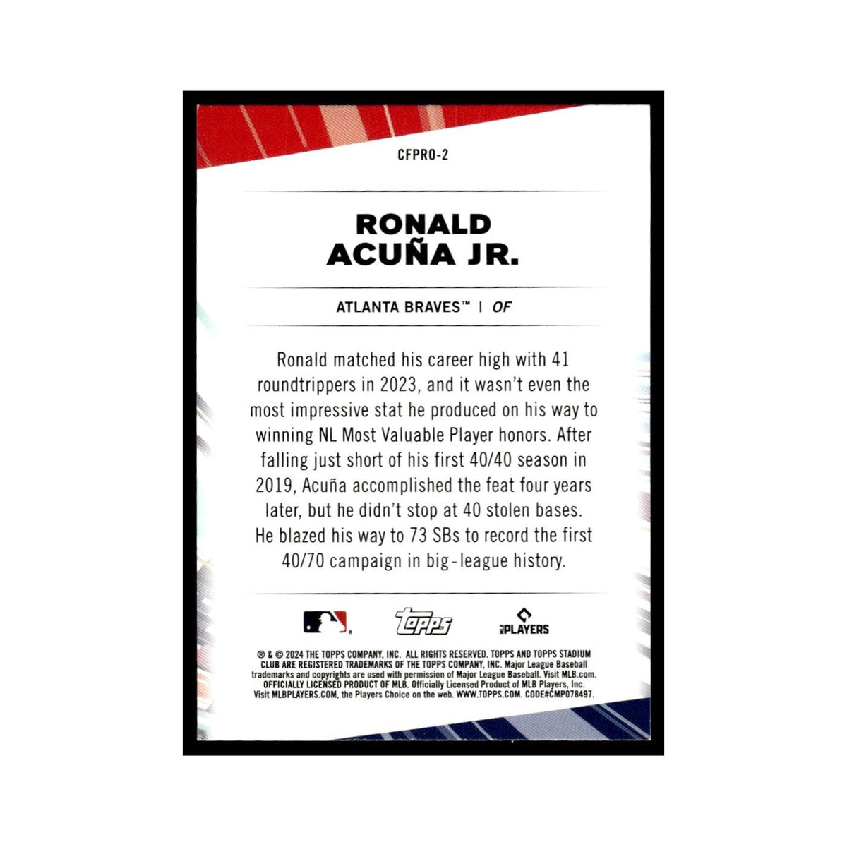 Ronald Acuna Jr. 2024 Topps Stadium Club #CFPRO-2 Baseball Card NM