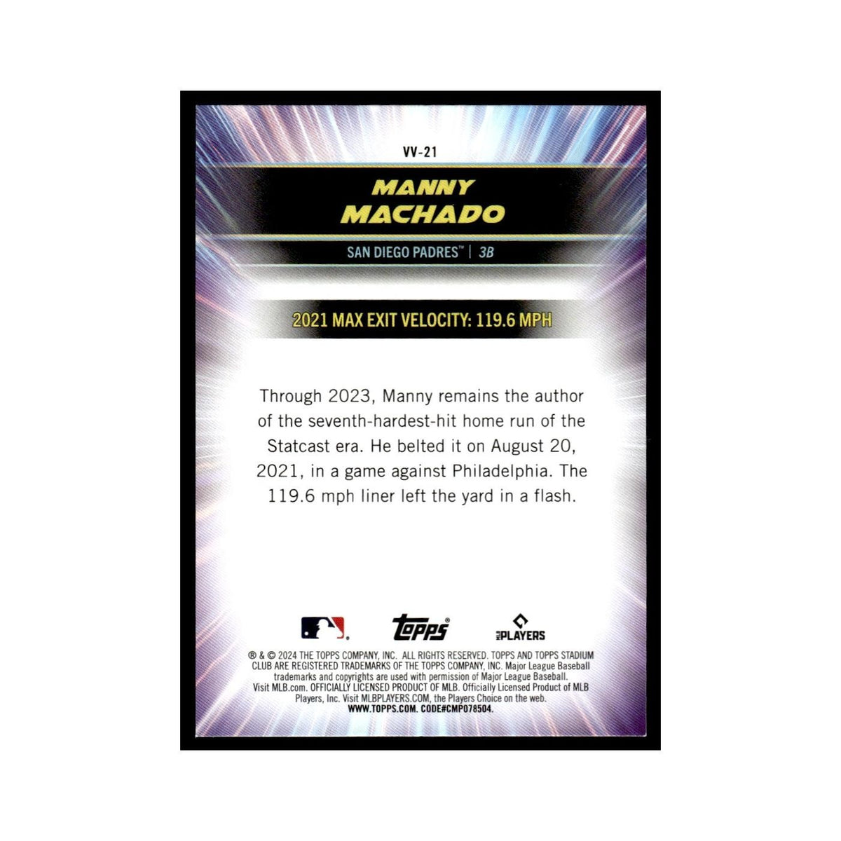 Manny Machado 2024 Topps Stadium Club #VV-21 Baseball Card NM
