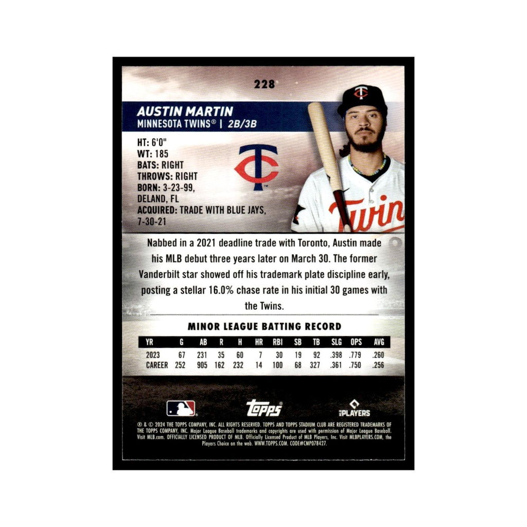 Austin Martin Rookie 2024 Topps Stadium Club #228 Baseball Card NM