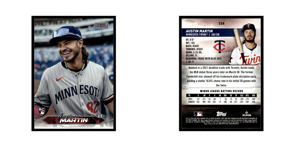Austin Martin Rookie 2024 Topps Stadium Club #228 Baseball Card NM