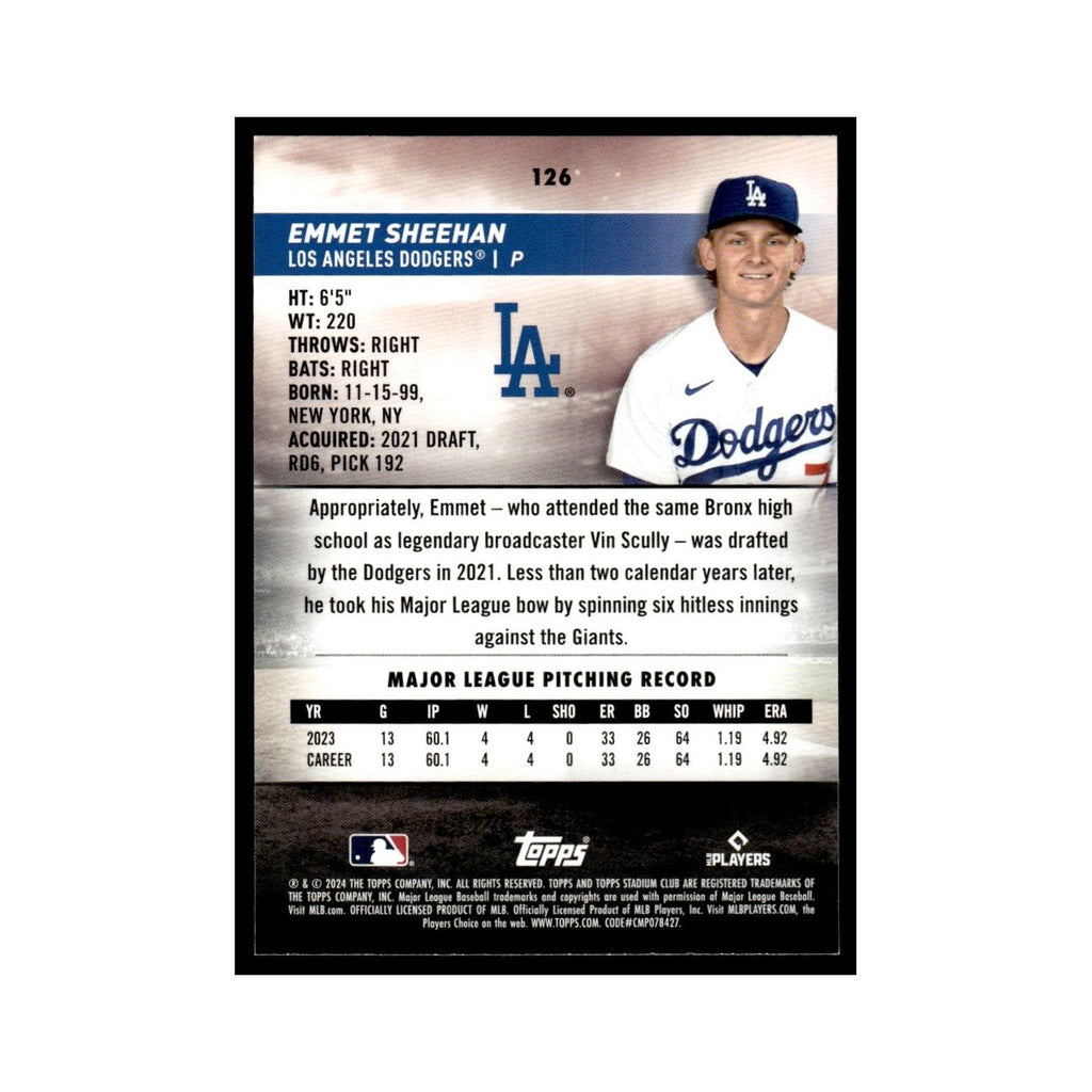 Emmet Sheehan Rookie 2024 Topps Stadium Club #126 Baseball Card NM