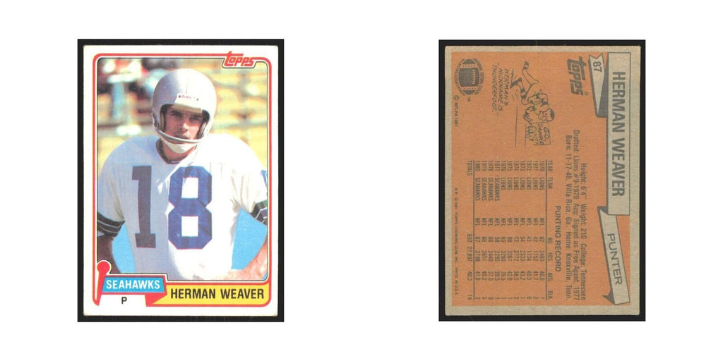 Herman Weaver 1981 Topps #87 Seattle Seahawks Football Card NM