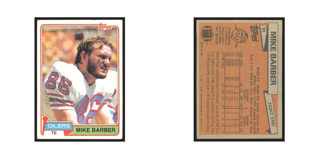 Mike Barber 1981 Topps #99 Houston Oilers Football Card NM
