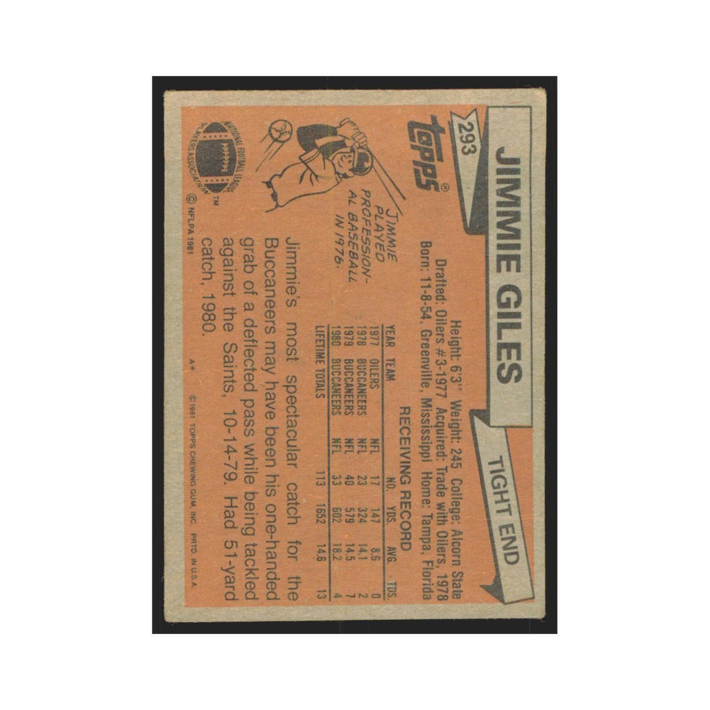 Jimmie Giles 1981 Topps #293 Tampa Bay Buccaneers Football Card NM