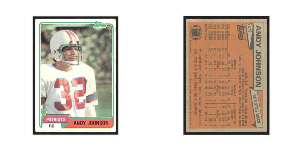 Andy Johnson 1981 Topps #472 New England Patriots Football Card NM