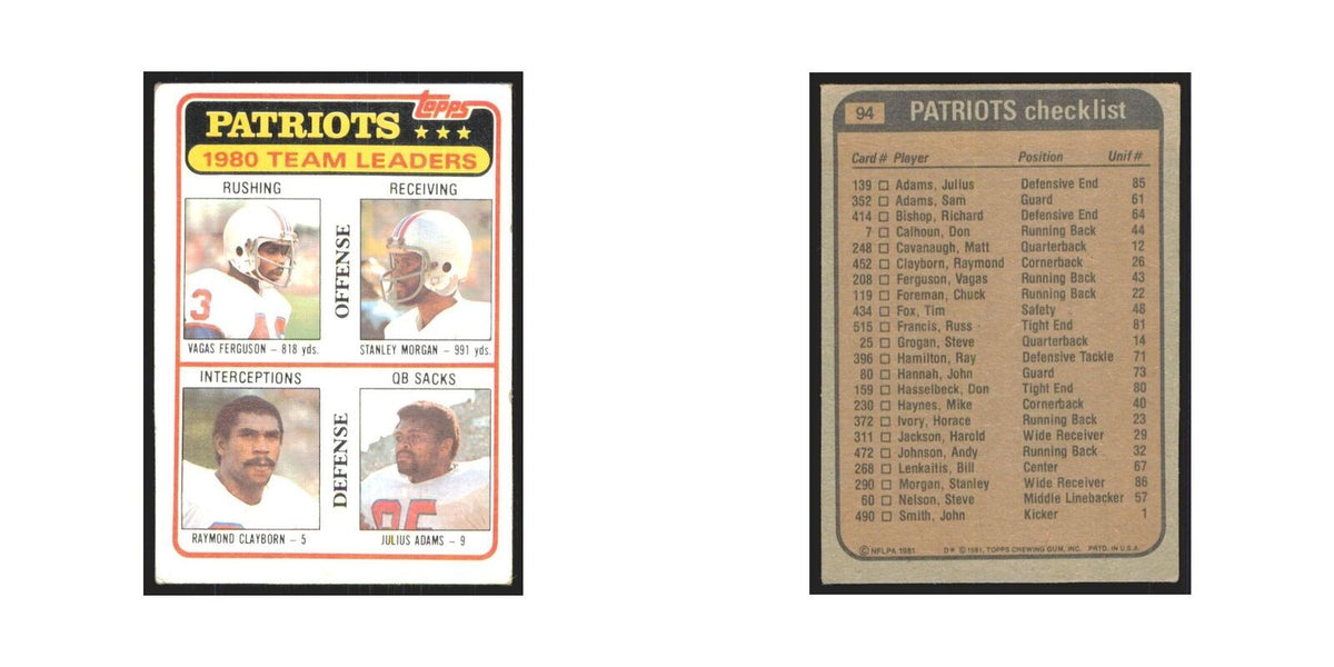 Vagas Ferguson Stanley Morgan Raymond Clayborn Julius Adams 1981 Topps #94 NM
