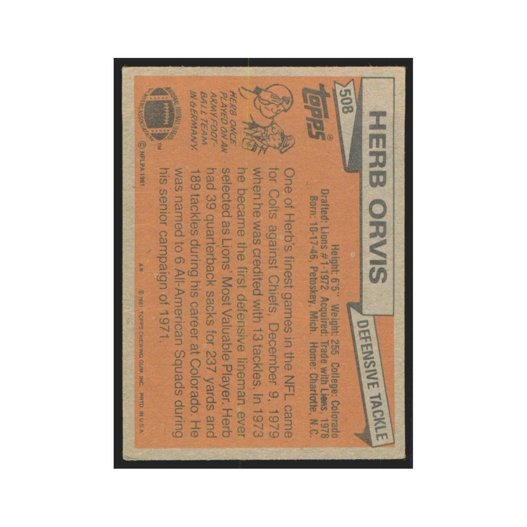 Herb Orvis 1981 Topps #508 Baltimore Colts Football Card NM