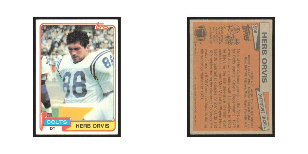 Herb Orvis 1981 Topps #508 Baltimore Colts Football Card NM
