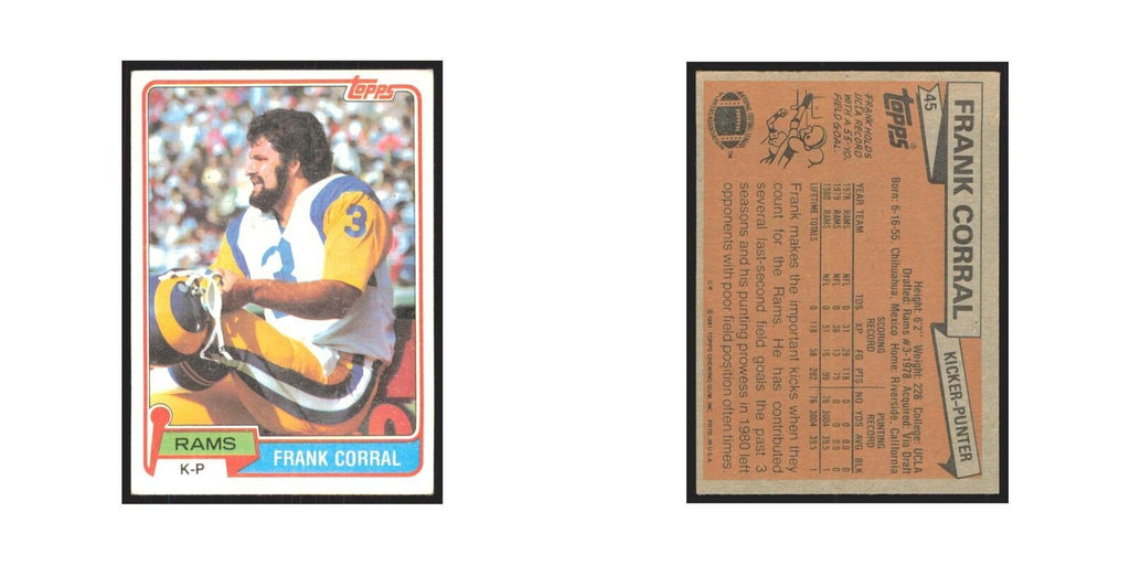 Frank Corral 1981 Topps #45 Los Angeles Rams Football Card NM
