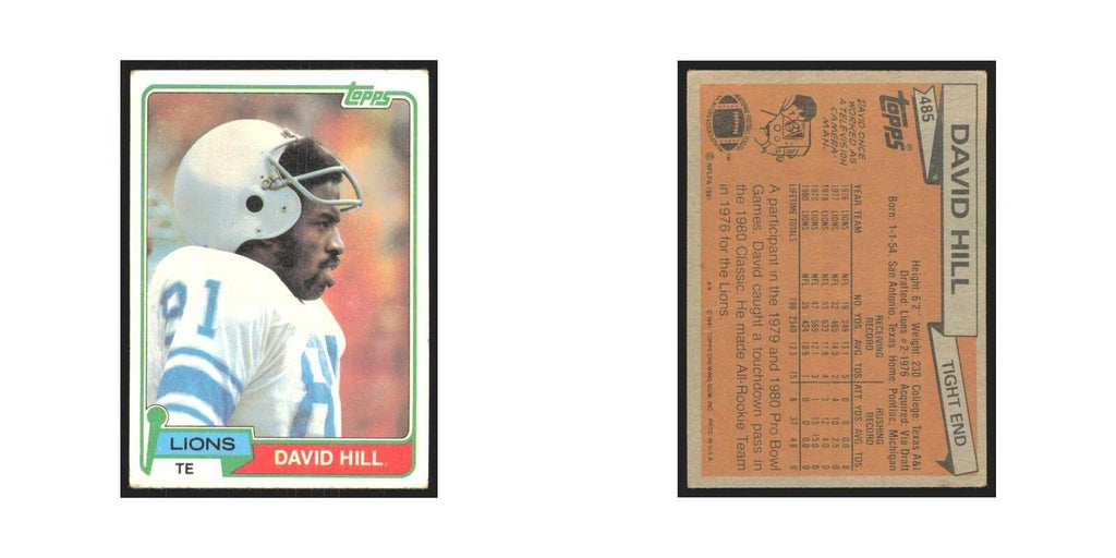 David Hill 1981 Topps #485 Detroit Lions Football Card NM