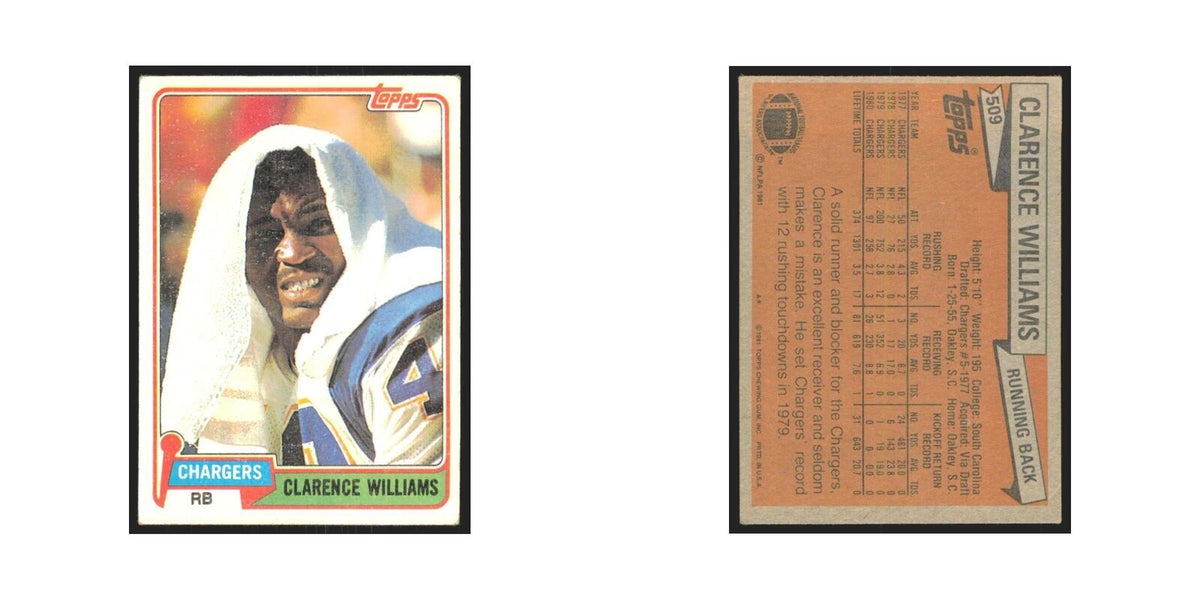 Clarence Williams 1981 Topps #509 San Diego Chargers Football Card NM