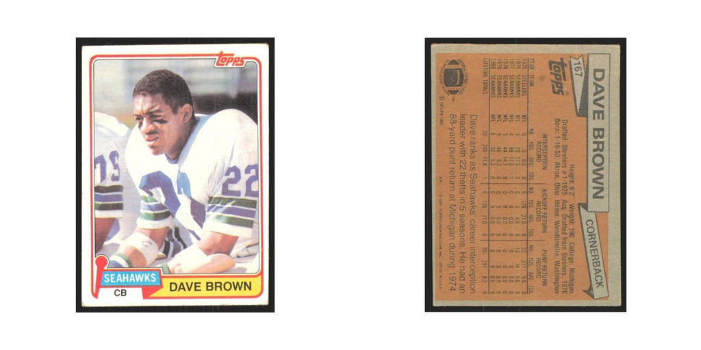 Dave Brown 1981 Topps #167 Seattle Seahawks Football Card NM