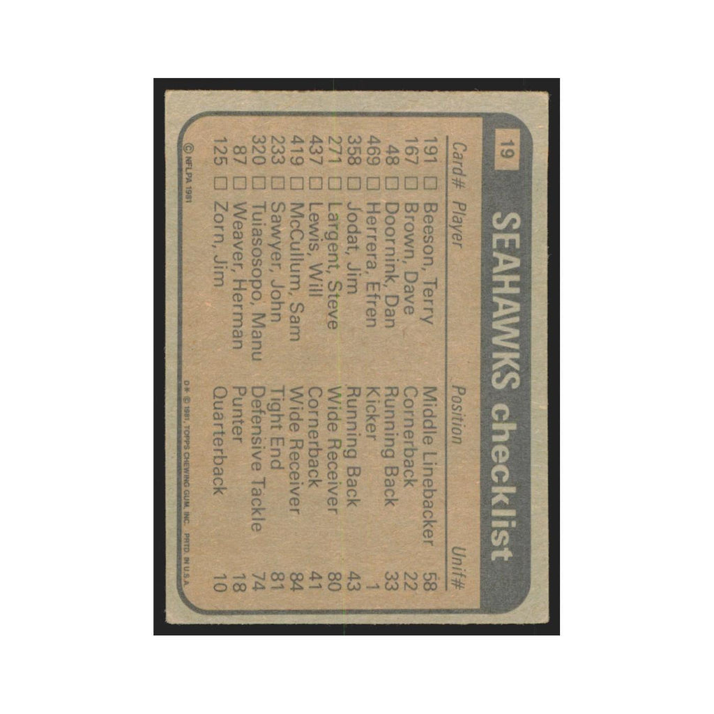 Jim Jodat Steve Largent Dave Brown John Harris Jacob Green 1981 Topps #19 NM