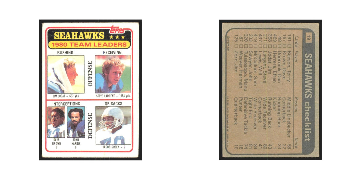 Jim Jodat Steve Largent Dave Brown John Harris Jacob Green 1981 Topps #19 NM