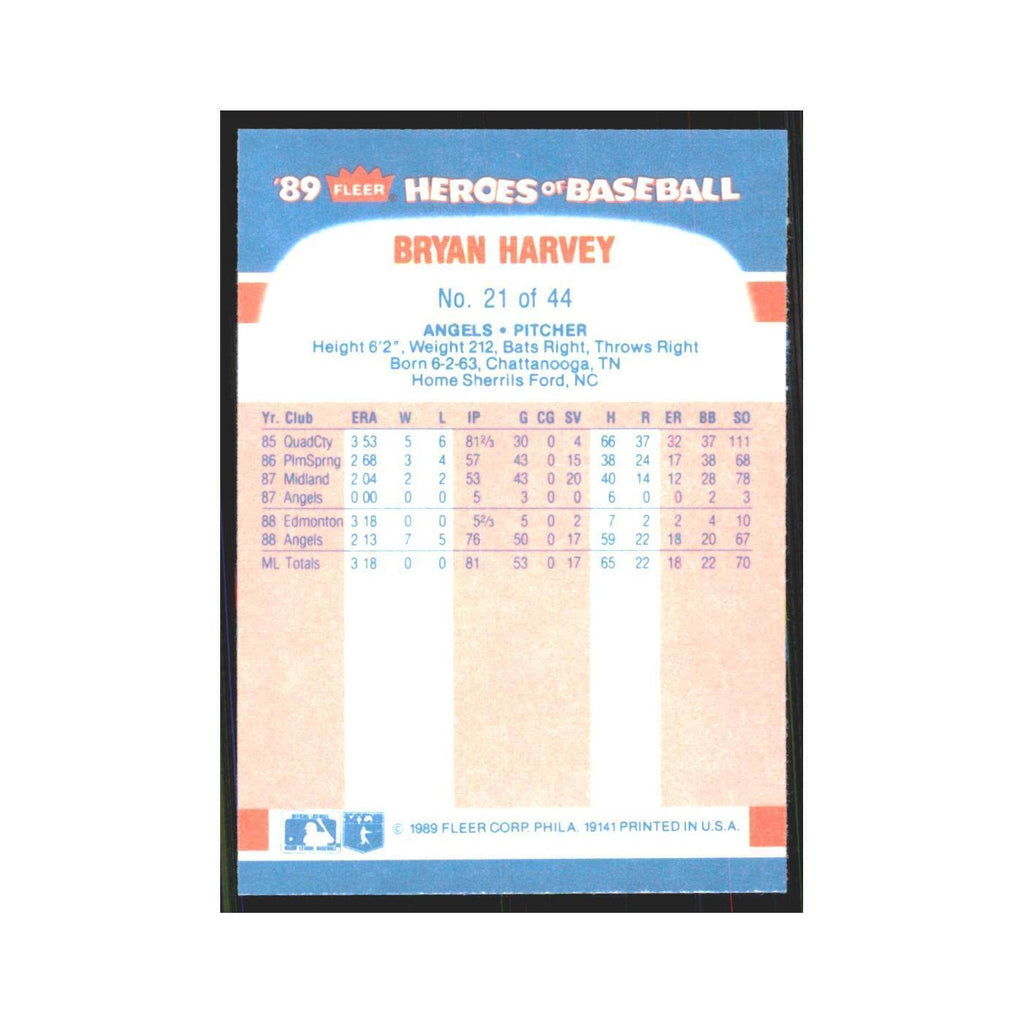 Bryan Harvey 1989 Fleer Heroes of Baseball #21.0 California Angels NM