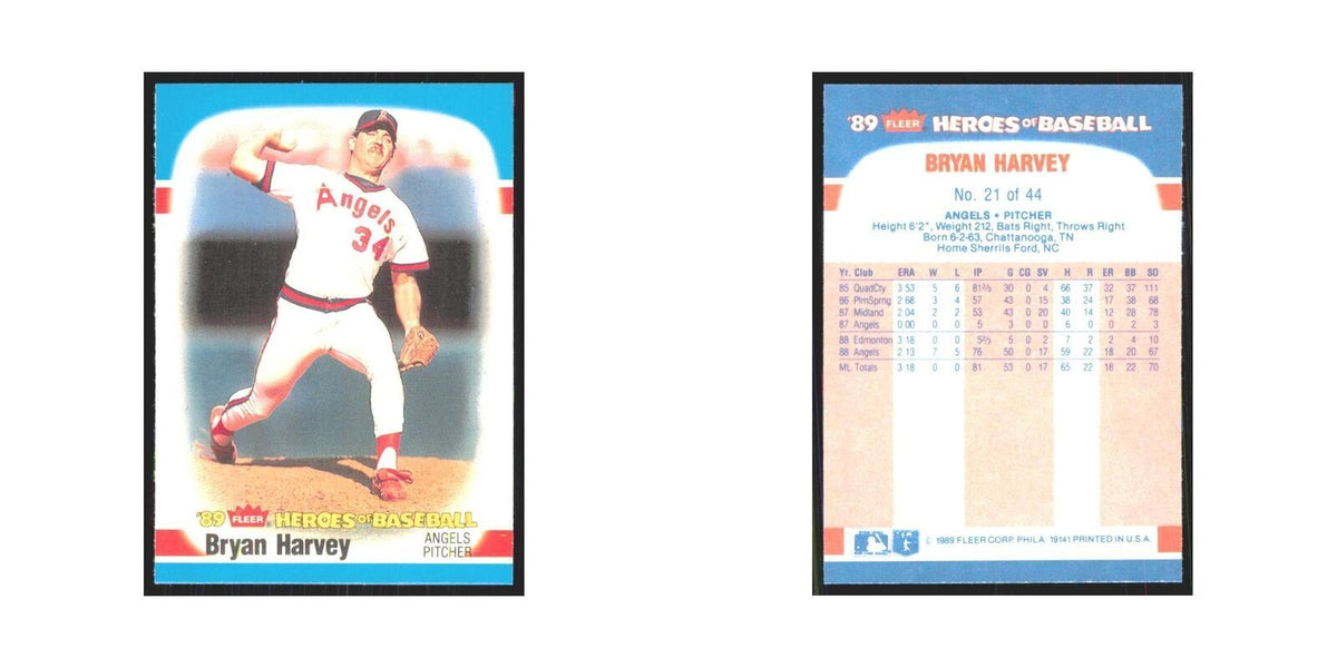 Bryan Harvey 1989 Fleer Heroes of Baseball #21.0 California Angels NM