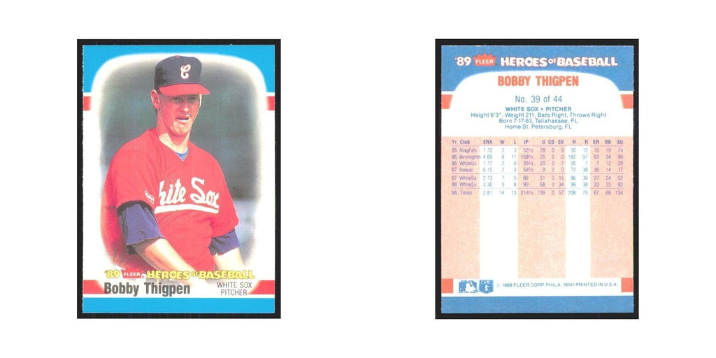 Bobby Thigpen 1989 Fleer Heroes of Baseball #39.0 Chicago White Sox NM