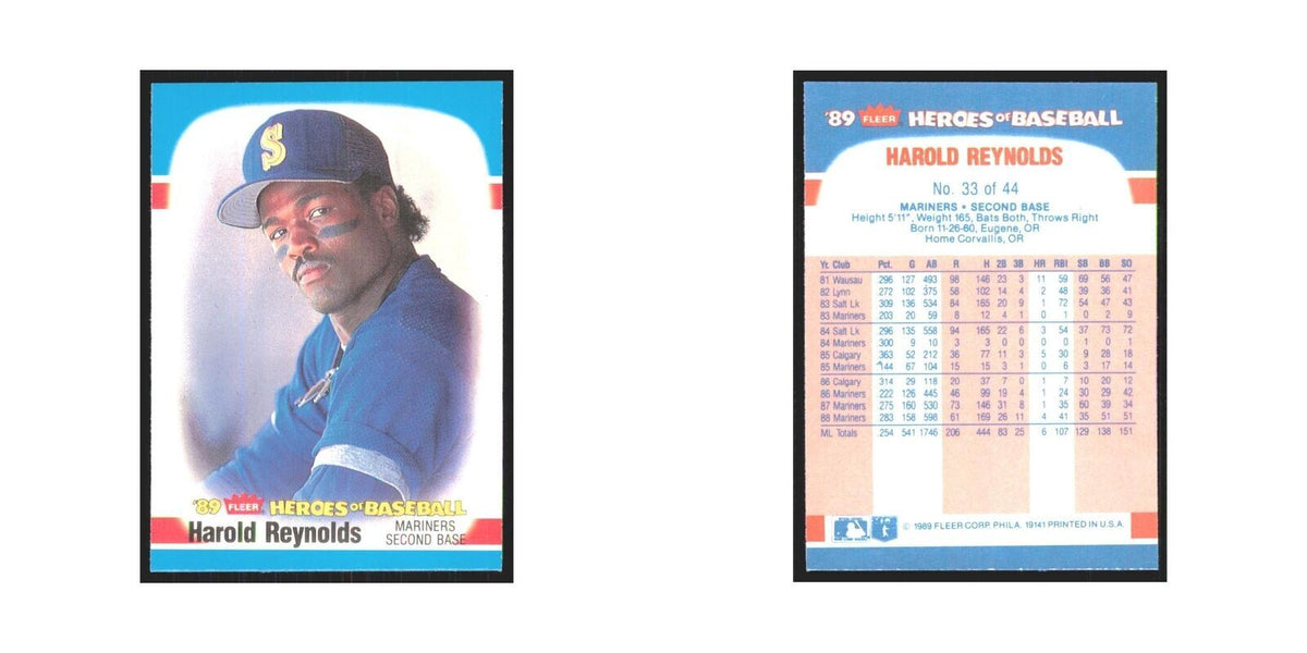 Harold Reynolds 1989 Fleer Heroes of Baseball #33.0 Seattle Mariners NM