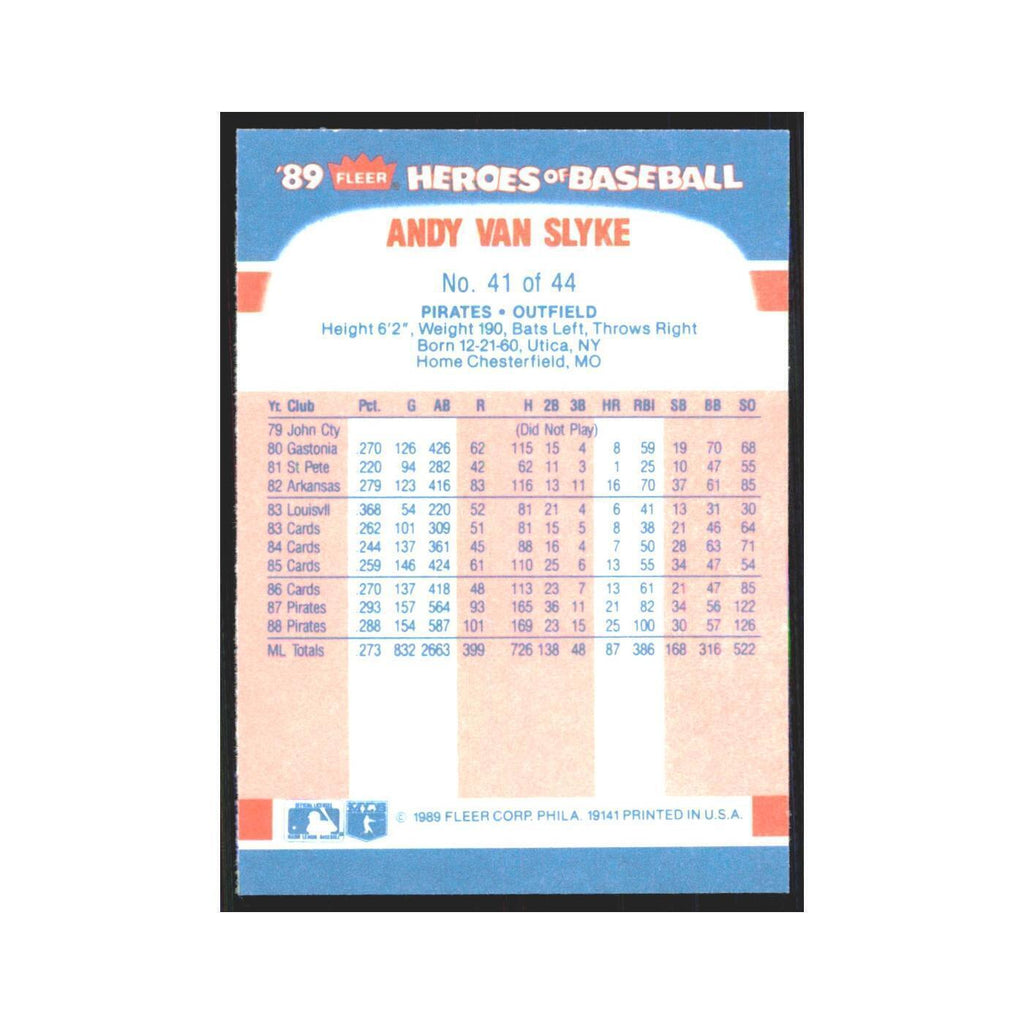 Andy Van Slyke 1989 Fleer Heroes of Baseball #41.0 Pittsburgh Pirates NM