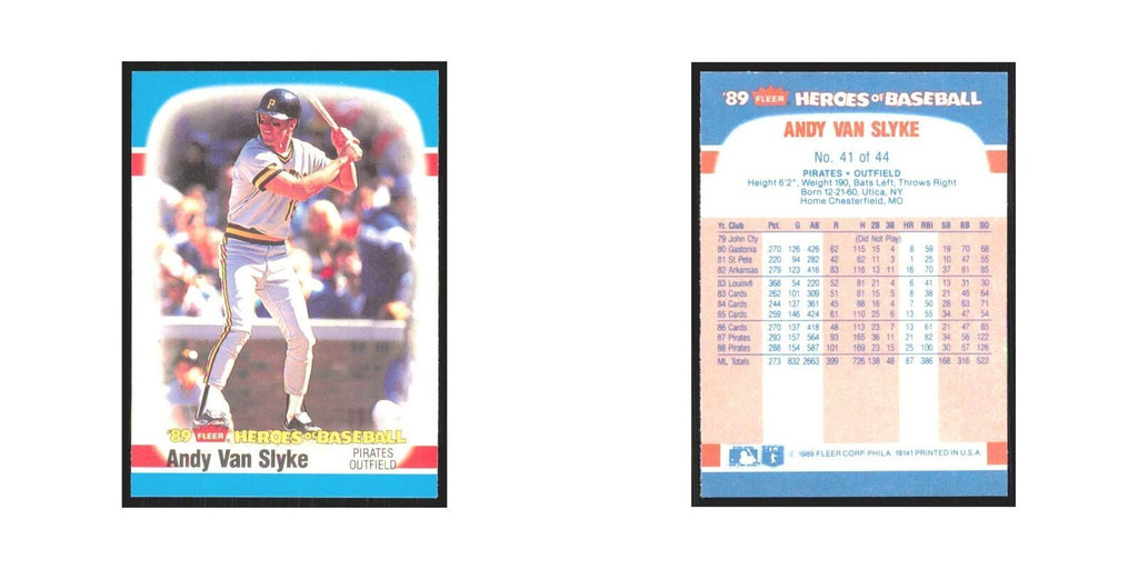 Andy Van Slyke 1989 Fleer Heroes of Baseball #41.0 Pittsburgh Pirates NM