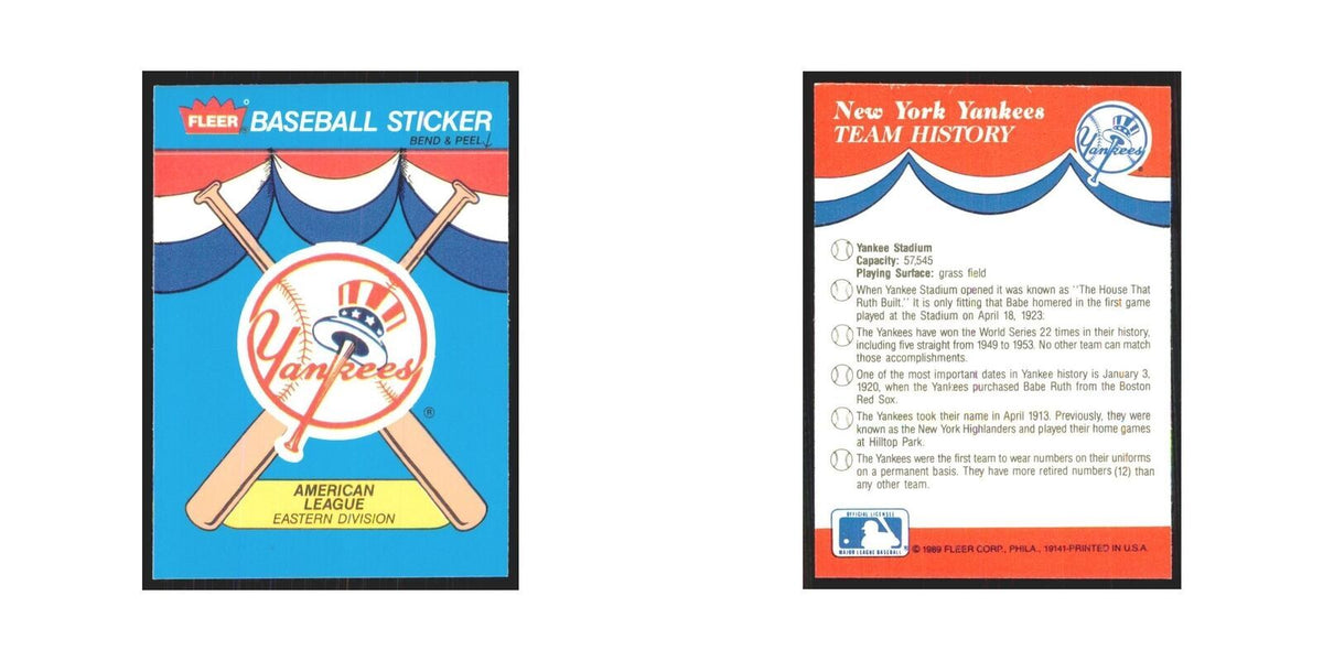 Team History 1989 Fleer Heroes of Baseball #nan New York Yankees NM