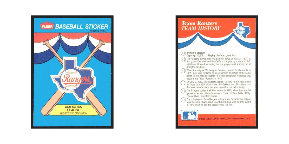Team History 1989 Fleer Heroes of Baseball #nan Texas Rangers Baseball Card NM