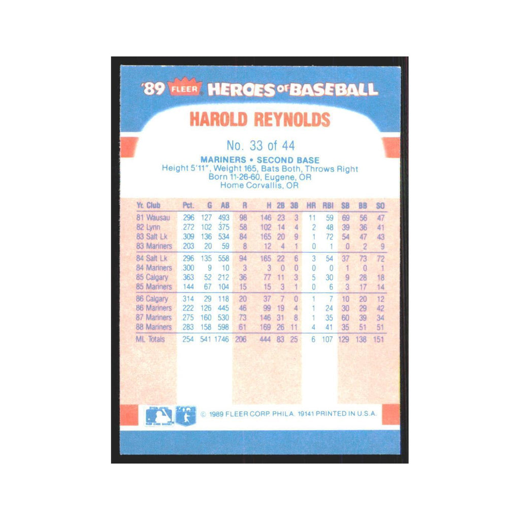 Harold Reynolds 1989 Fleer Heroes of Baseball #33.0 Seattle Mariners NM