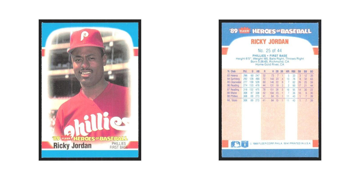 Ricky Jordan 1989 Fleer Heroes of Baseball #25.0 Philadelphia Phillies NM