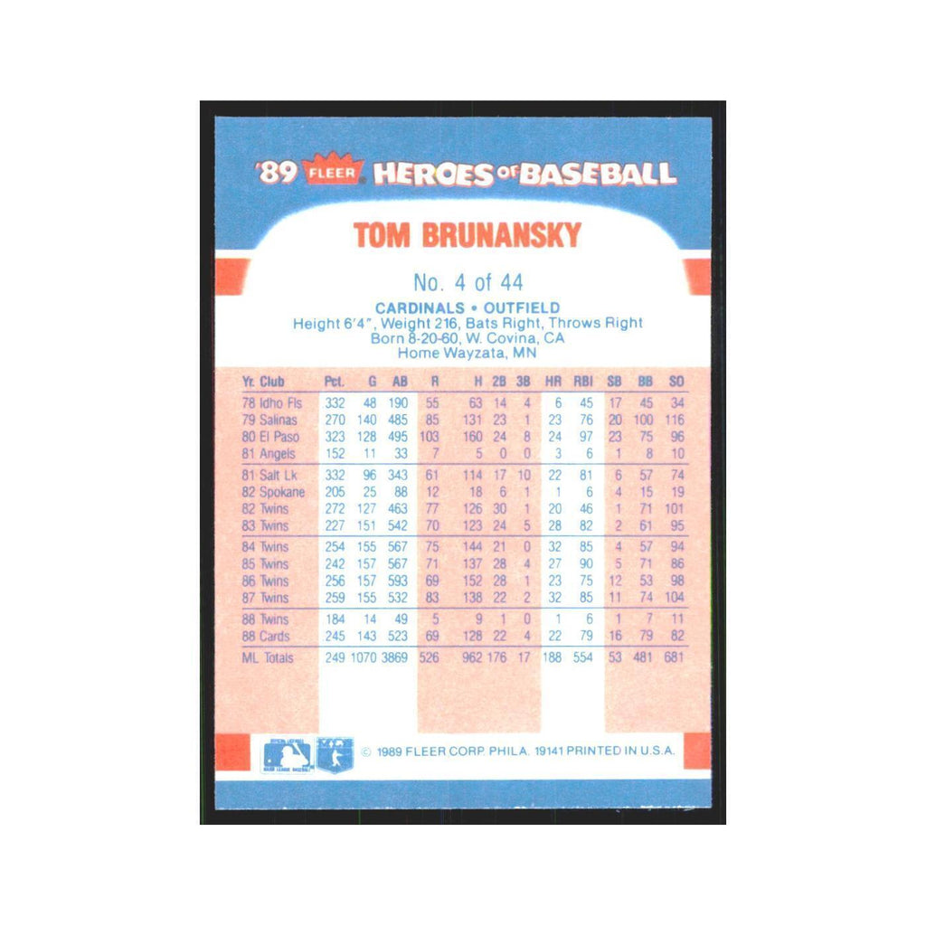 Tom Brunansky 1989 Fleer Heroes of Baseball #4.0 St. Louis Cardinals NM