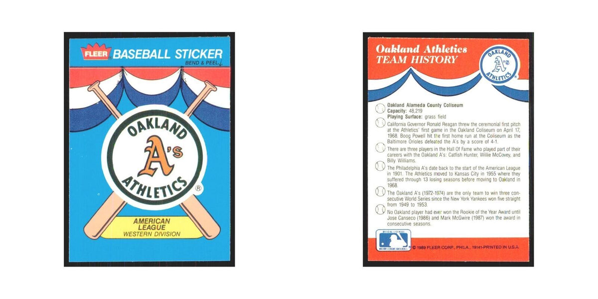 Team History 1989 Fleer Heroes of Baseball #nan Oakland Athletics NM