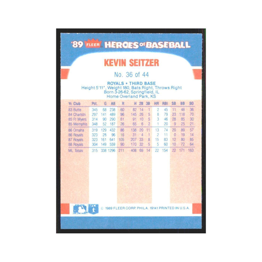 Kevin Seitzer 1989 Fleer Heroes of Baseball #36.0 Kansas City Royals NM
