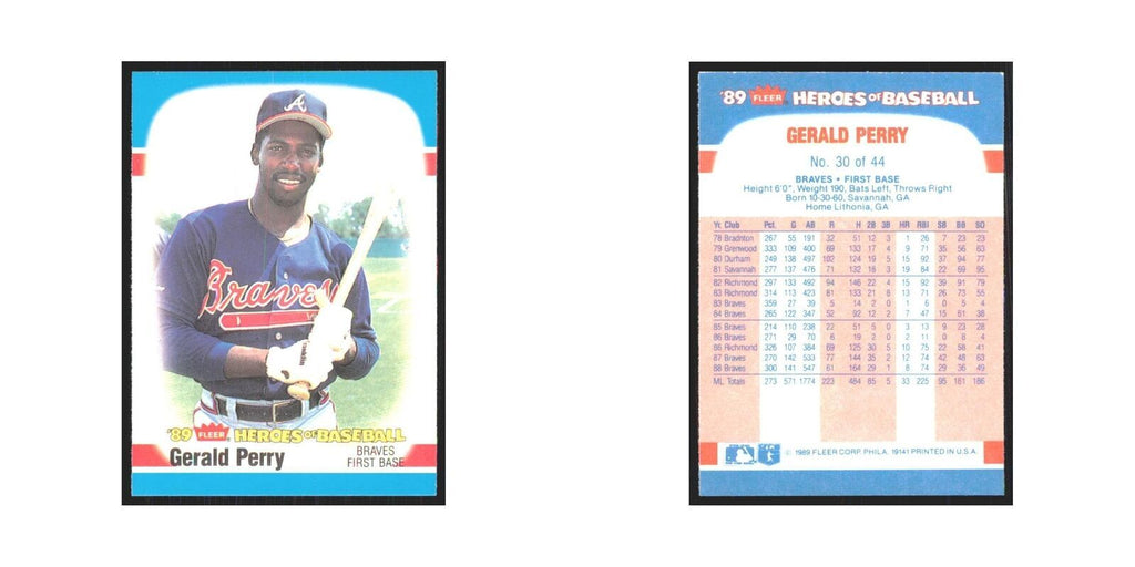 Gerald Perry 1989 Fleer Heroes of Baseball #30.0 Atlanta Braves Baseball Card NM