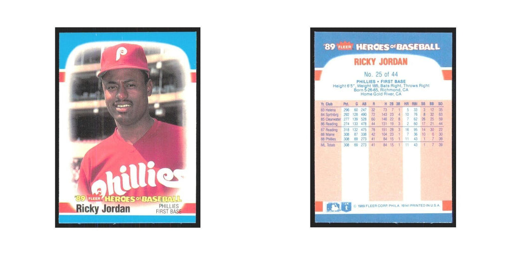 Ricky Jordan 1989 Fleer Heroes of Baseball #25 Phillies NM
