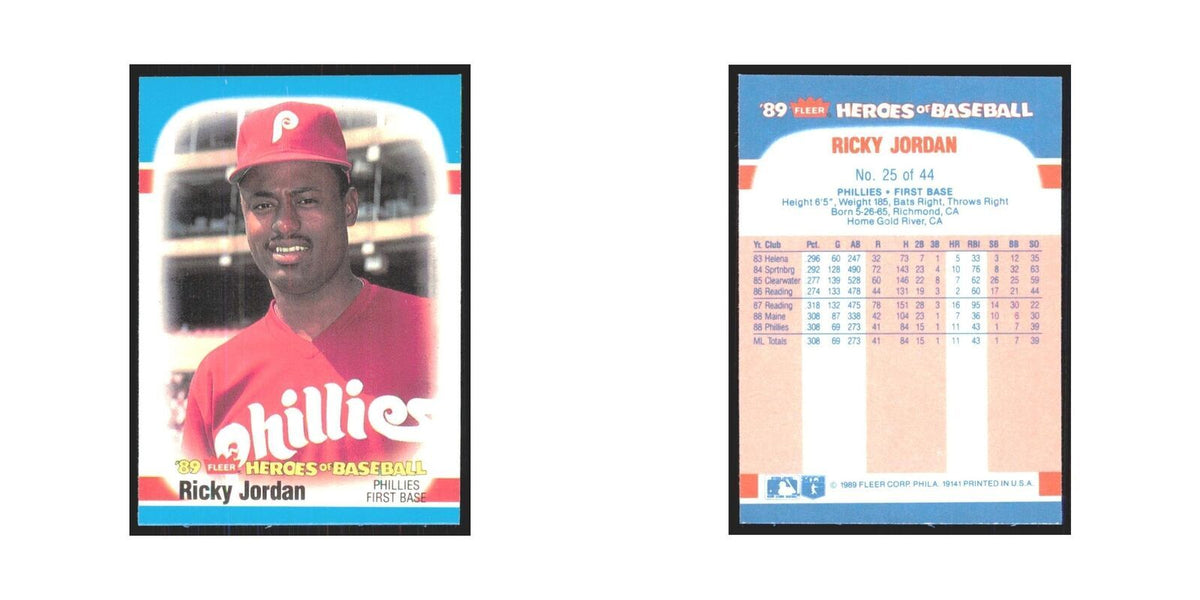 Ricky Jordan 1989 Fleer Heroes of Baseball #25 Phillies NM