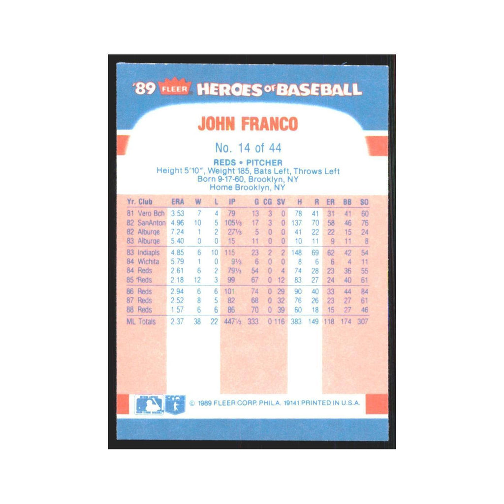 John Franco 1989 Fleer Heroes of Baseball #14.0 Cincinnati Reds Baseball Card NM