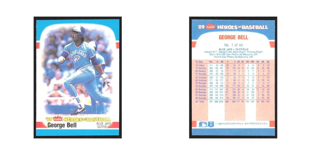 George Bell 1989 Fleer Heroes of Baseball #1.0 Toronto Blue Jays NM