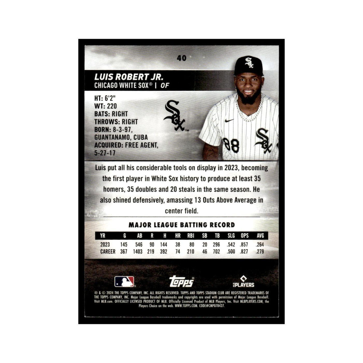 Luis Robert 2024 Topps Stadium Club #40 Chicago White Sox Baseball Card NM