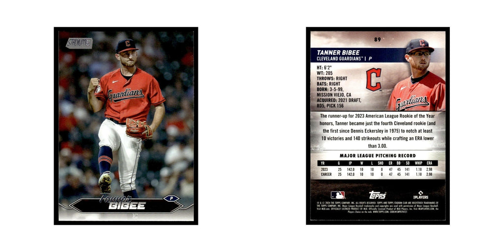 Tanner Bibee 2024 Topps Stadium Club #89 Cleveland Guardians Baseball Card NM