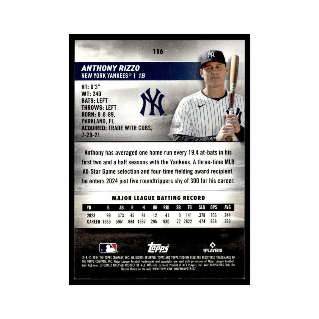 Anthony Rizzo 2024 Topps Stadium Club #116 New York Yankees Baseball Card NM